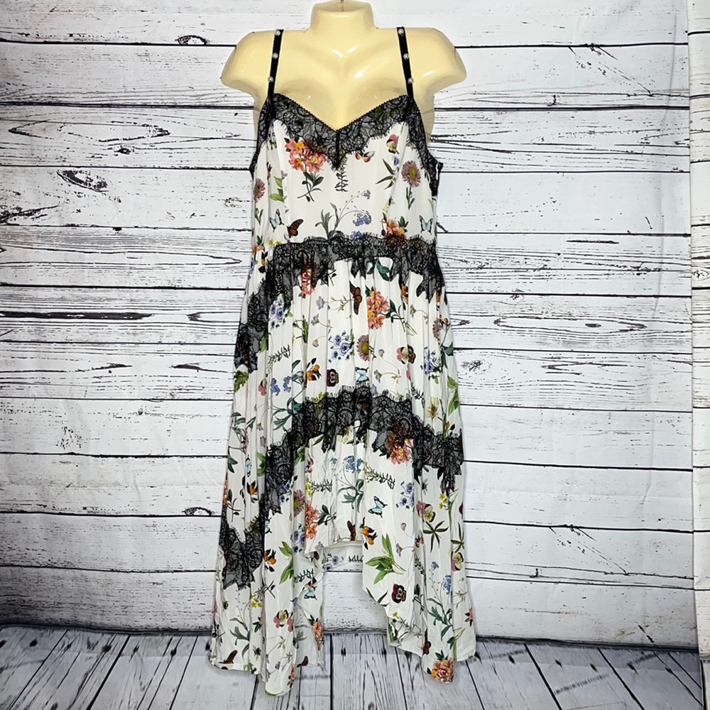 Joie NWT Size 12 Butterfly Bee w/ Floral Lace Pearl Strap Asymmetrical Hem Dress - Picture 1 of 8